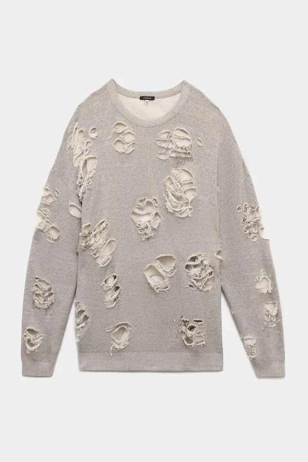 Women Distressed Crewneck 8211 Heather Grey Sweatshirts R13 Women Distressed Crewneck 8211 Heather Grey Sweatshirts R13