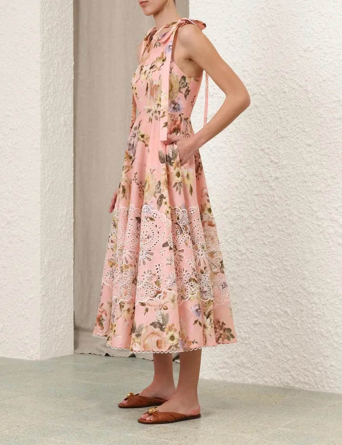 Women Dresses and Coverups Zimmermann Acacia Broderie Midi Dress Pink Floral