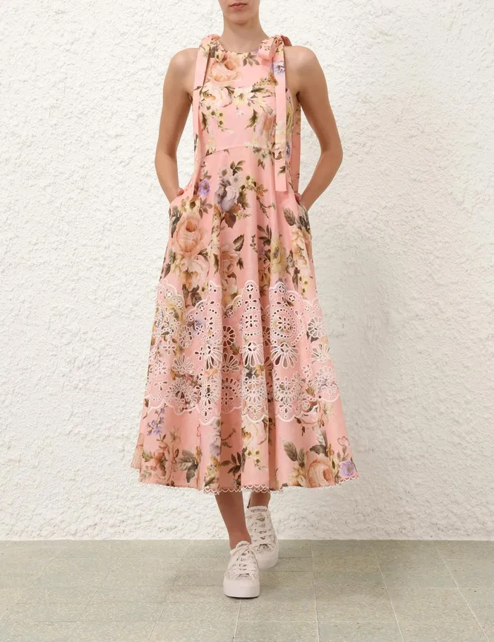 Women Dresses and Coverups Zimmermann Acacia Broderie Midi Dress Pink Floral