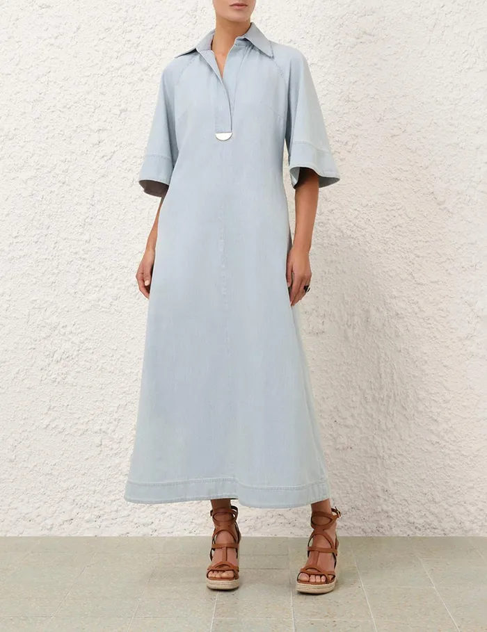 Women Dresses and Coverups Zimmermann Acacia Denim Midi Dress Ice Storm
