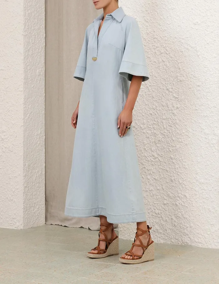 Women Dresses and Coverups Zimmermann Acacia Denim Midi Dress Ice Storm