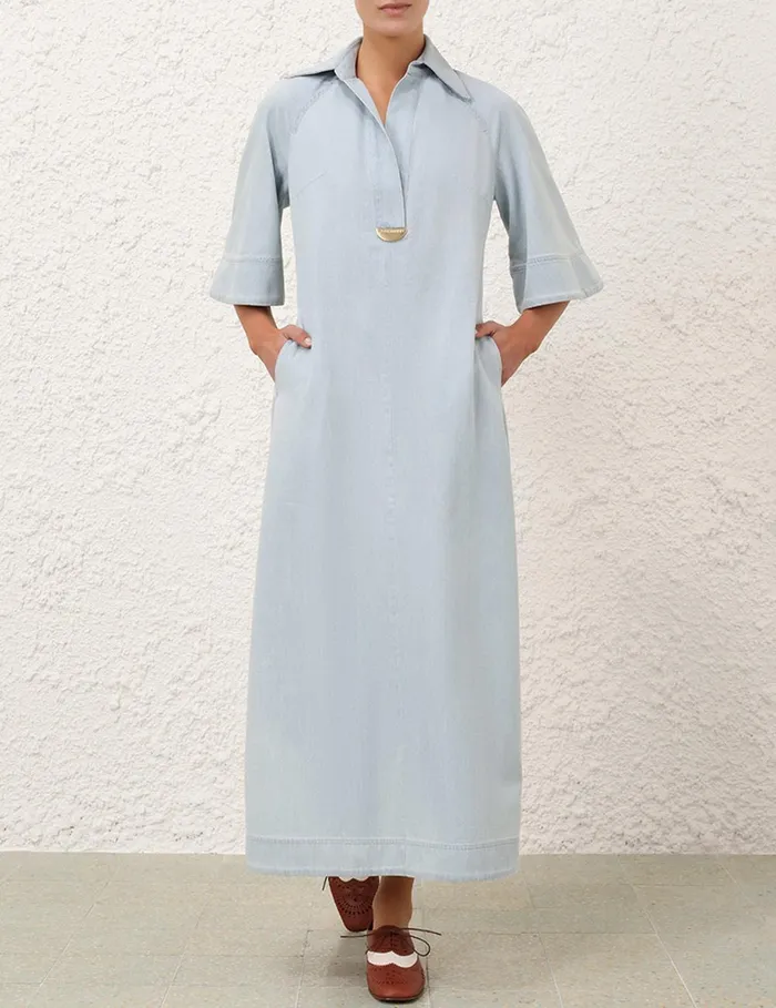 Women Dresses and Coverups Zimmermann Acacia Denim Midi Dress Ice Storm