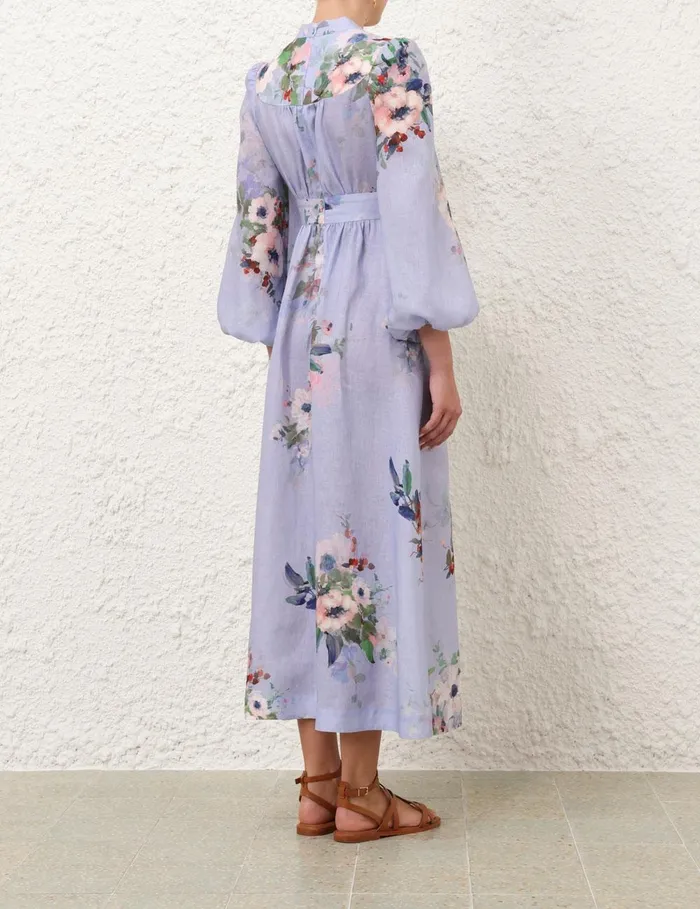 Women Dresses and Coverups Zimmermann Everley Plunge Midi Dress Light Blue Watercolour Floral