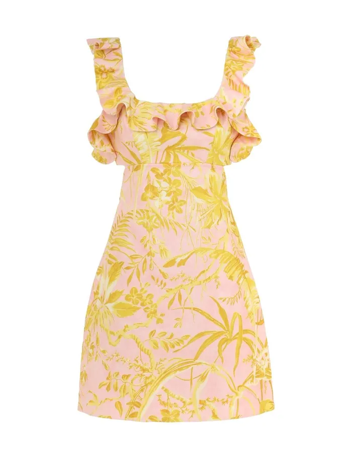 Women Dresses and Coverups Zimmermann Golden Ruffle Mini Dress Pinkgold Floral