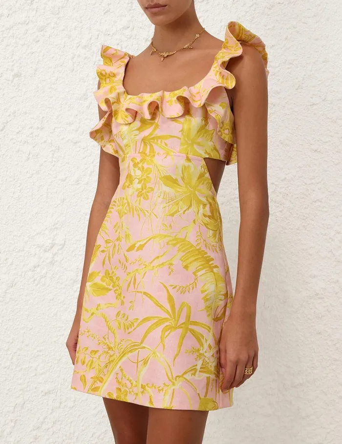 Women Dresses and Coverups Zimmermann Golden Ruffle Mini Dress Pinkgold Floral