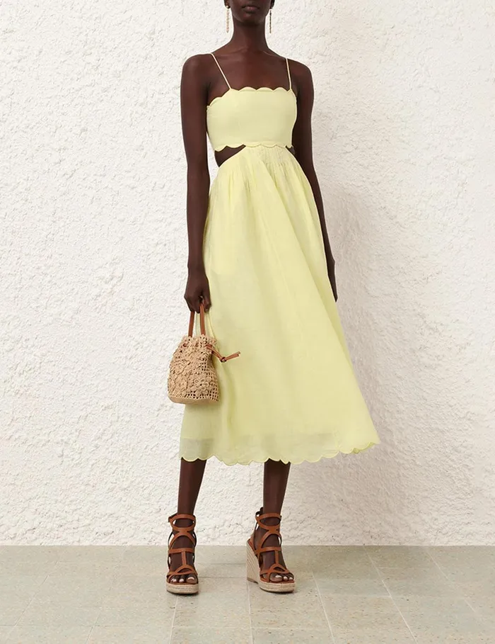 Women Dresses and Coverups Zimmermann Halliday Scallop Midi Dress Yellow