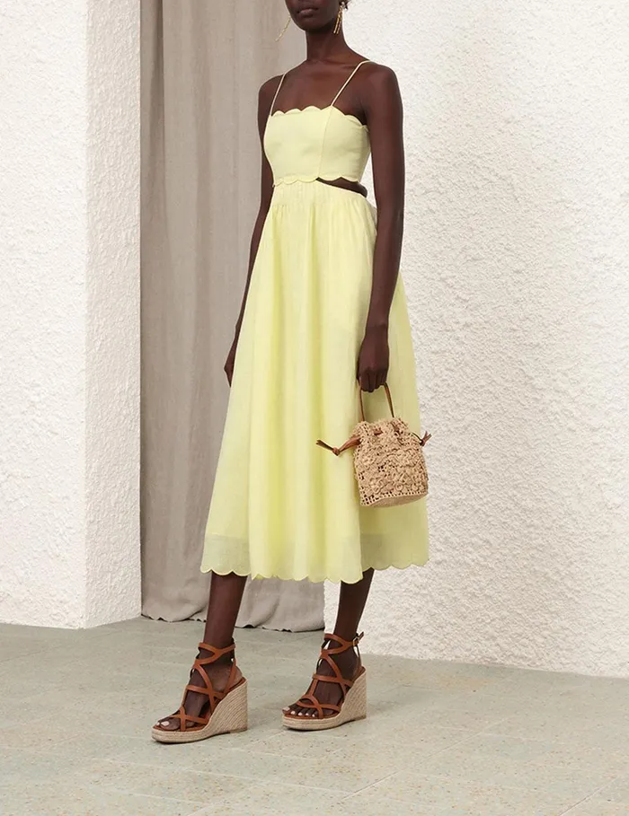 Women Dresses and Coverups Zimmermann Halliday Scallop Midi Dress Yellow