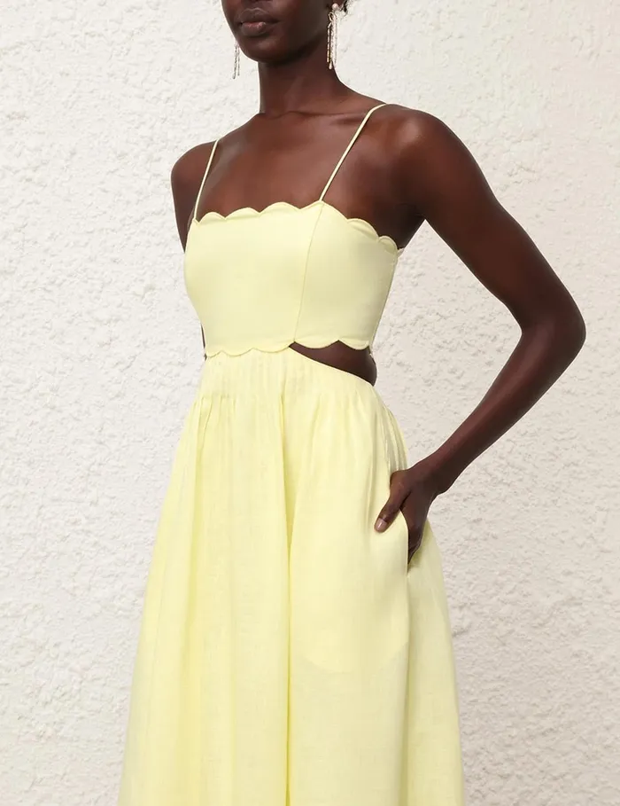 Women Dresses and Coverups Zimmermann Halliday Scallop Midi Dress Yellow