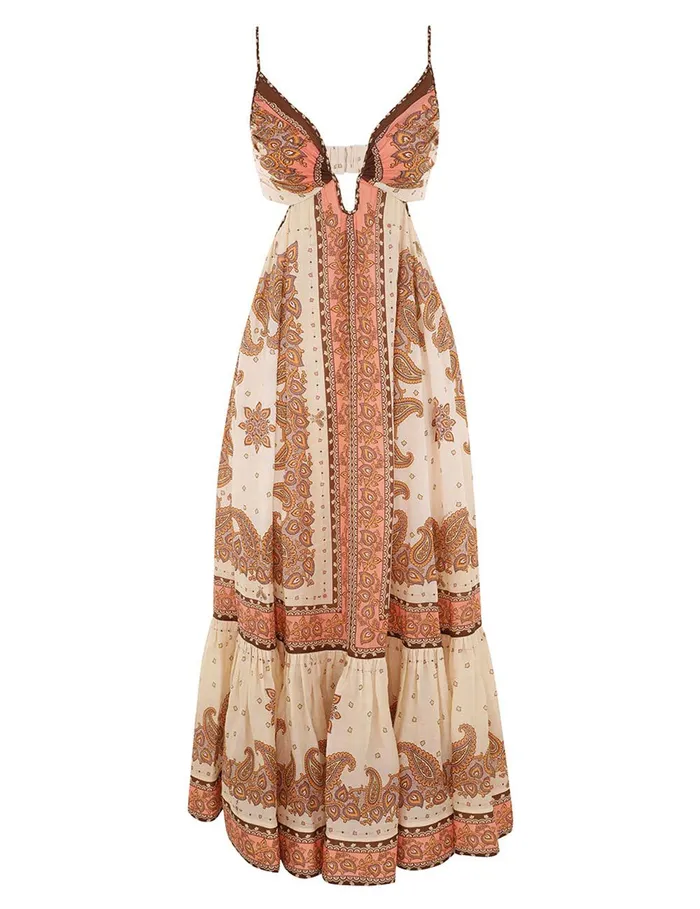 Women Dresses and Coverups Zimmermann Maxine Plunge Maxi Dress Orange Paisley