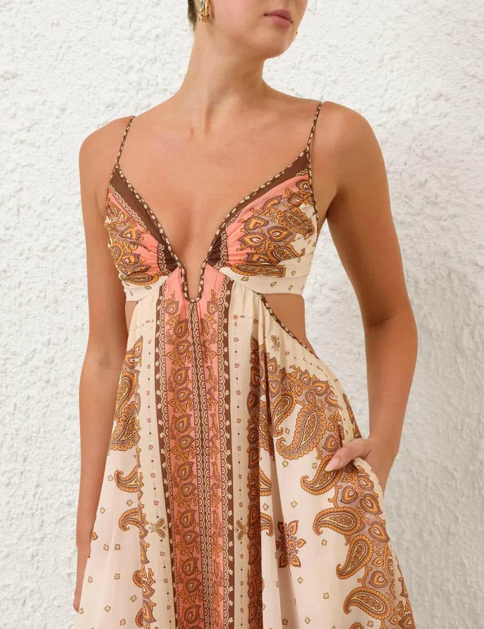 Women Dresses and Coverups Zimmermann Maxine Plunge Maxi Dress Orange Paisley