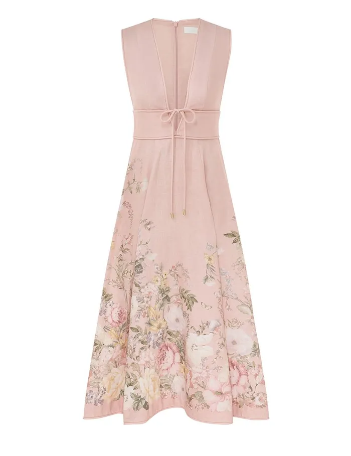 Women Dresses and Coverups Zimmermann Waverly Plunge Midi Dress Pink Floral