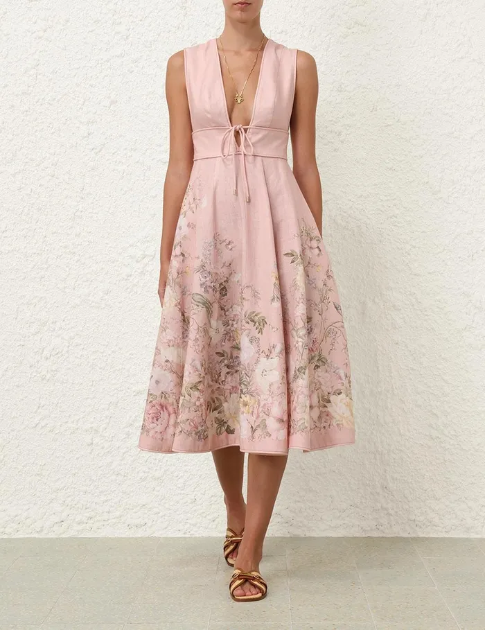 Women Dresses and Coverups Zimmermann Waverly Plunge Midi Dress Pink Floral