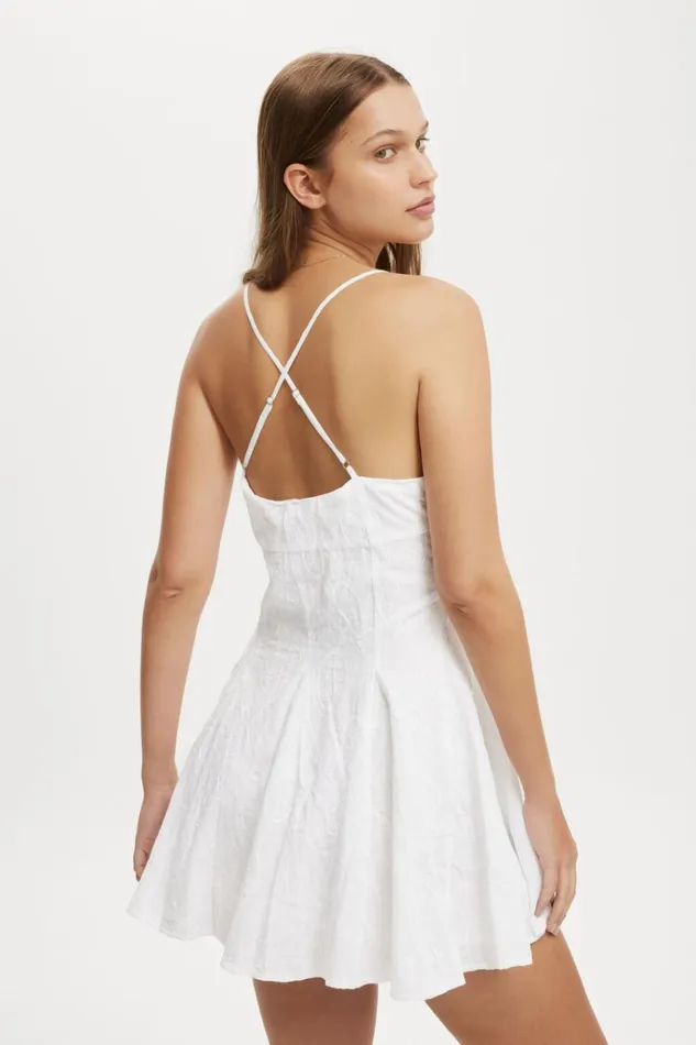 Women Dresses Cotton On Kiera Godet Hem Mini Dress White Paisley Embroidery
