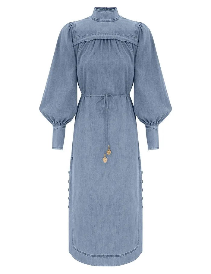 Women Dresses Zimmermann Crush Denim Midi Dress Blue Moon