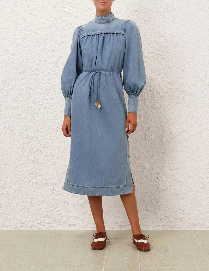 Women Dresses Zimmermann Crush Denim Midi Dress Blue Moon