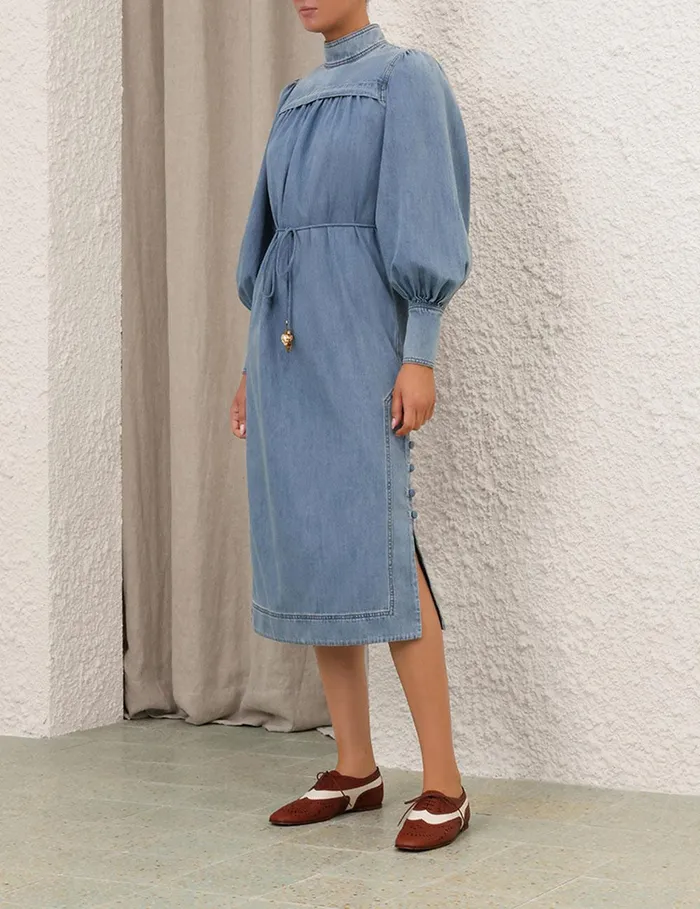 Women Dresses Zimmermann Crush Denim Midi Dress Blue Moon