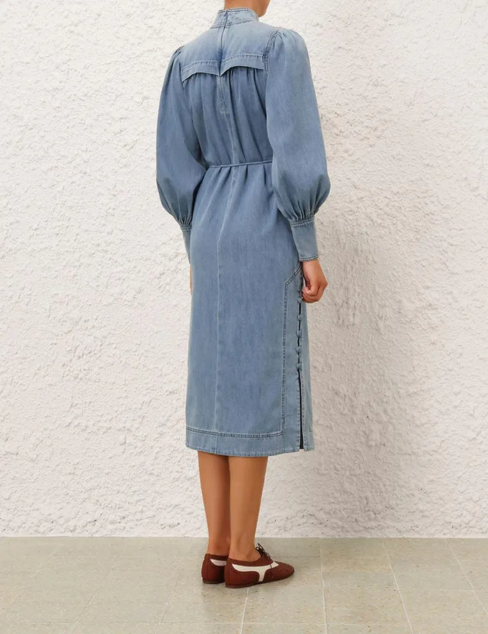 Women Dresses Zimmermann Crush Denim Midi Dress Blue Moon