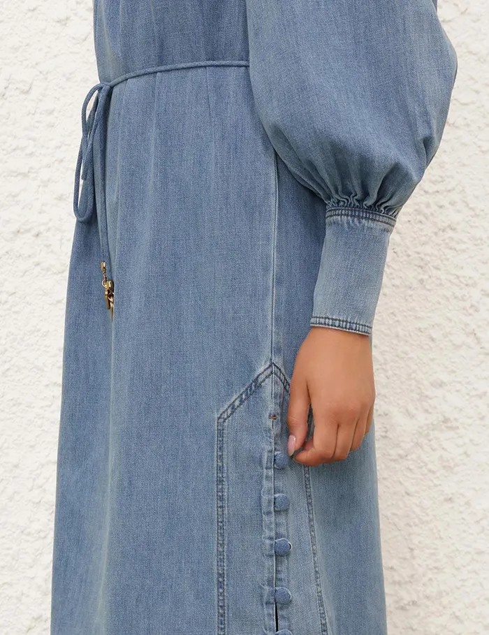 Women Dresses Zimmermann Crush Denim Midi Dress Blue Moon