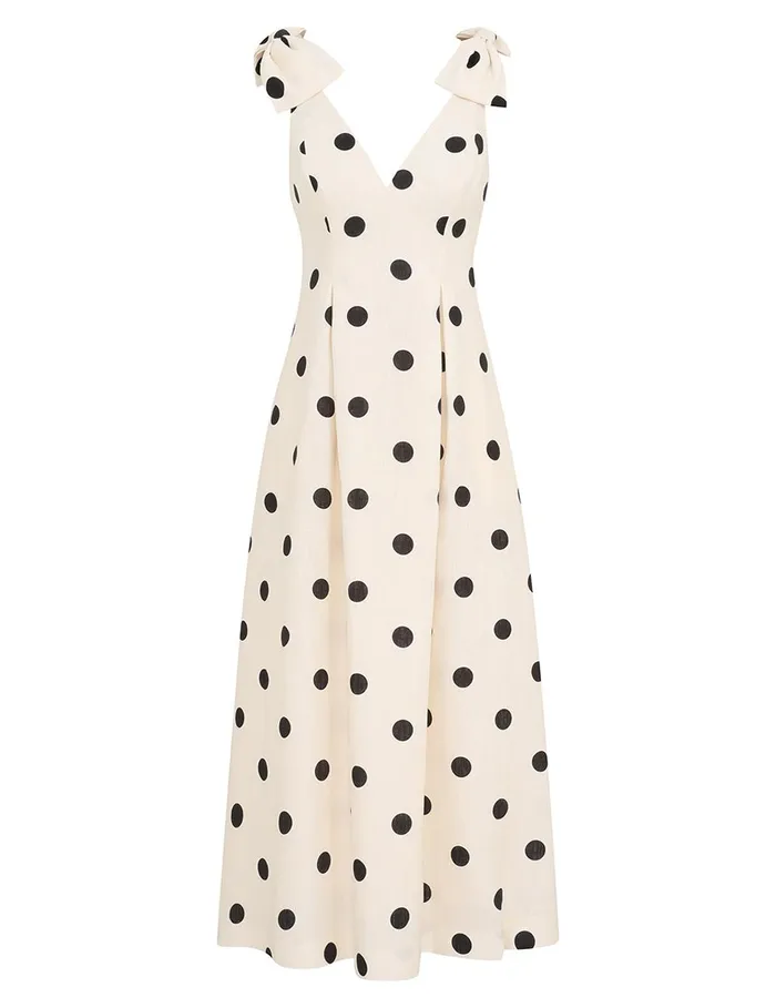 Women Dresses Zimmermann Crush V Neck Midi Dress Creamblack Dot