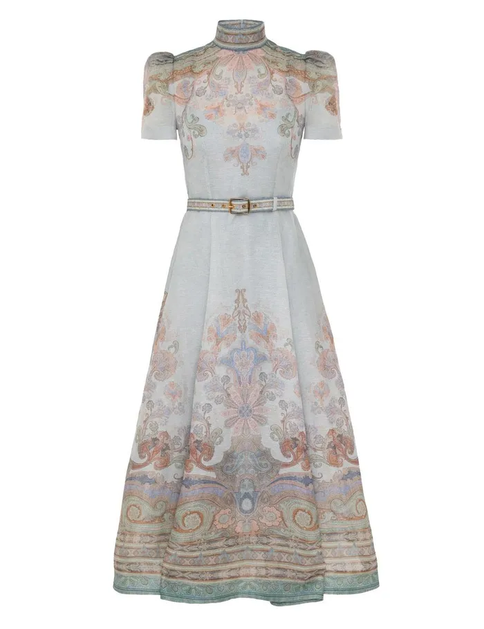 Women Dresses Zimmermann Eden Belted Midi Dress Blue Paisley