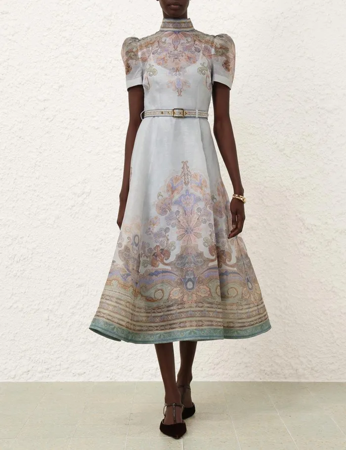 Women Dresses Zimmermann Eden Belted Midi Dress Blue Paisley