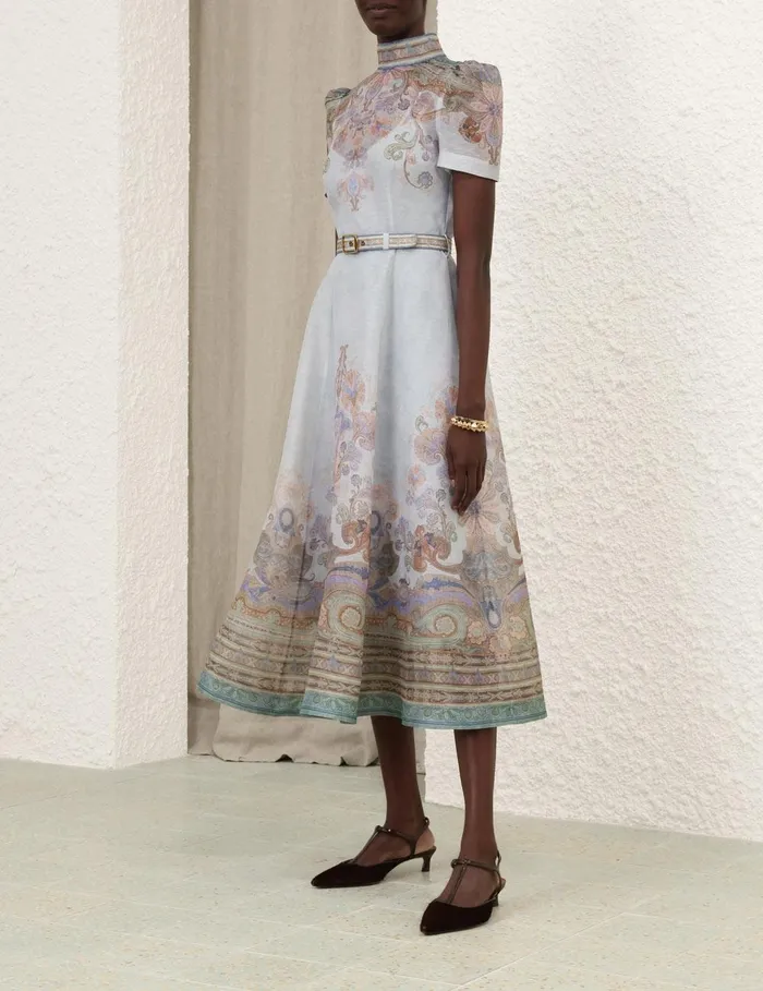 Women Dresses Zimmermann Eden Belted Midi Dress Blue Paisley