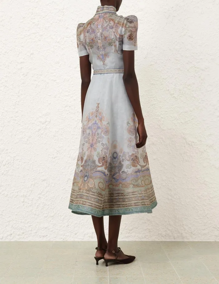 Women Dresses Zimmermann Eden Belted Midi Dress Blue Paisley