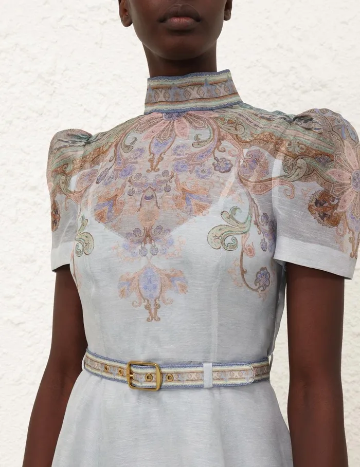 Women Dresses Zimmermann Eden Belted Midi Dress Blue Paisley