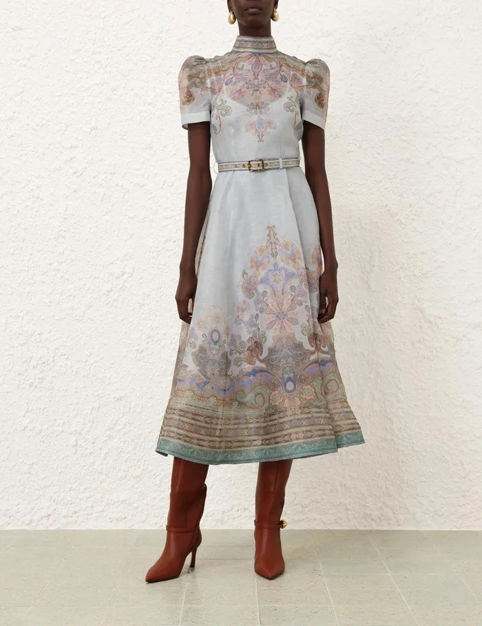 Women Dresses Zimmermann Eden Belted Midi Dress Blue Paisley