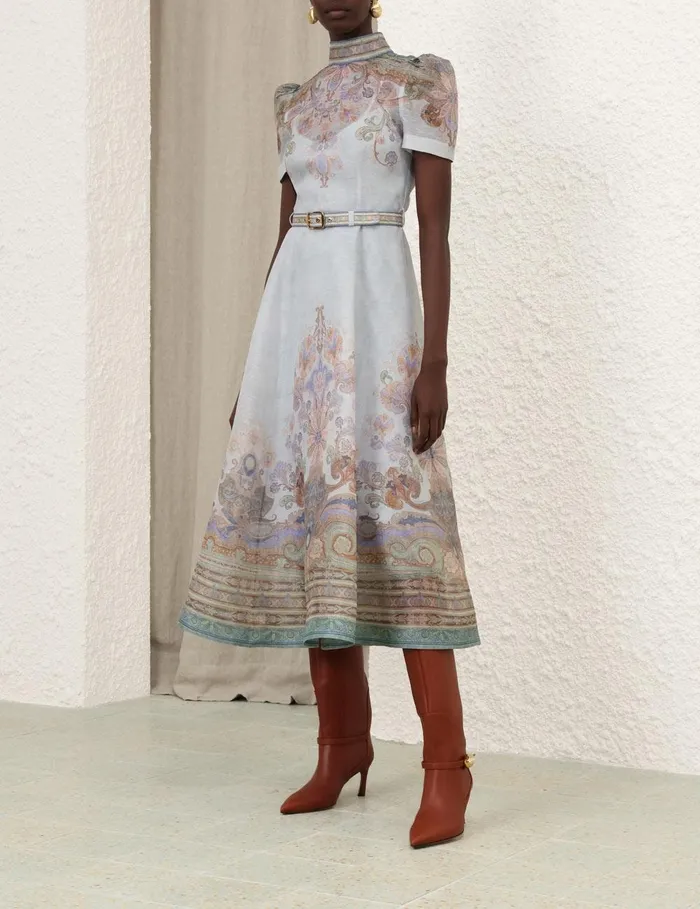 Women Dresses Zimmermann Eden Belted Midi Dress Blue Paisley