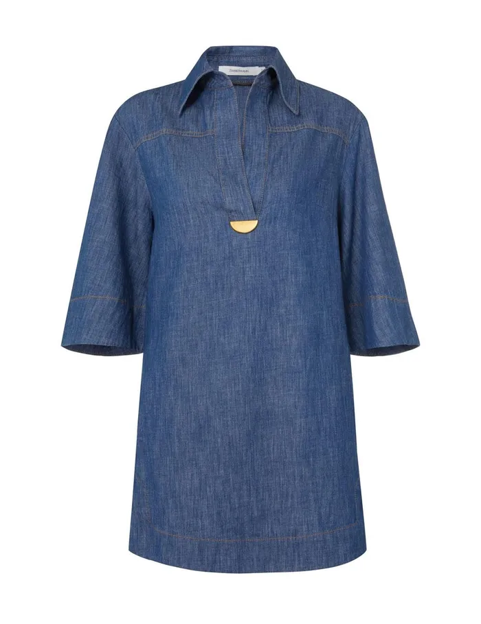Women Dresses Zimmermann Illustration Denim Tunic Dress Railway Blue