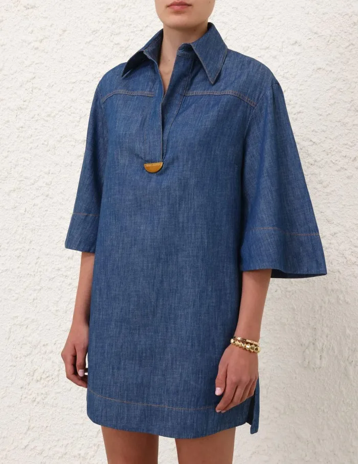 Women Dresses Zimmermann Illustration Denim Tunic Dress Railway Blue
