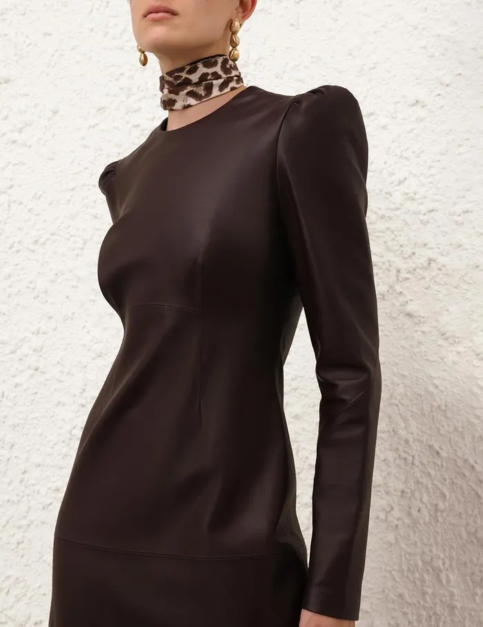 Women Dresses Zimmermann Illustration Leather Dress Mahogany
