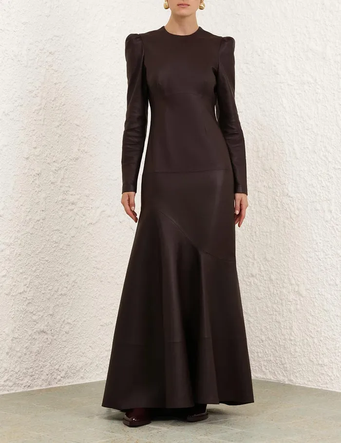 Women Dresses Zimmermann Illustration Leather Dress Mahogany