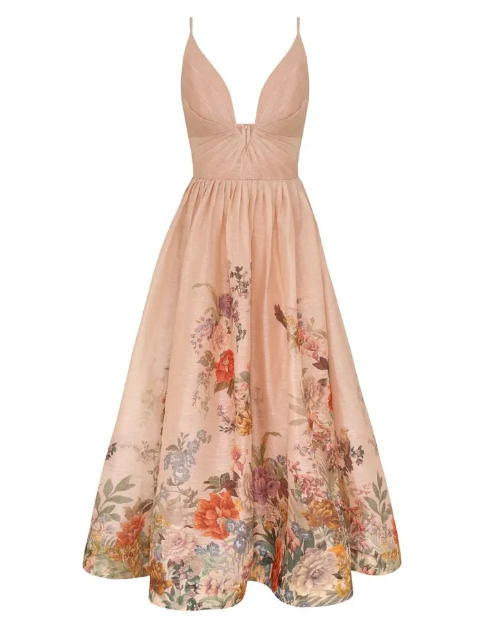 Women Dresses Zimmermann Pavilion V Neck Midi Dress Peach Multi Floral