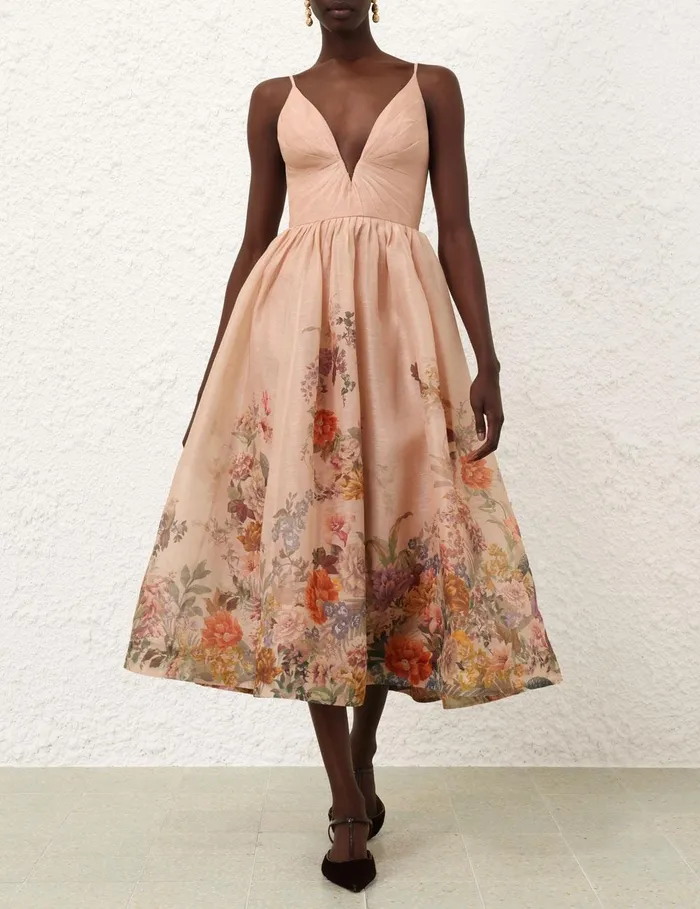 Women Dresses Zimmermann Pavilion V Neck Midi Dress Peach Multi Floral
