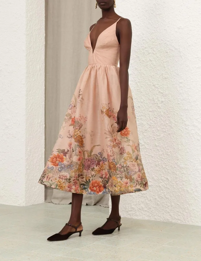 Women Dresses Zimmermann Pavilion V Neck Midi Dress Peach Multi Floral