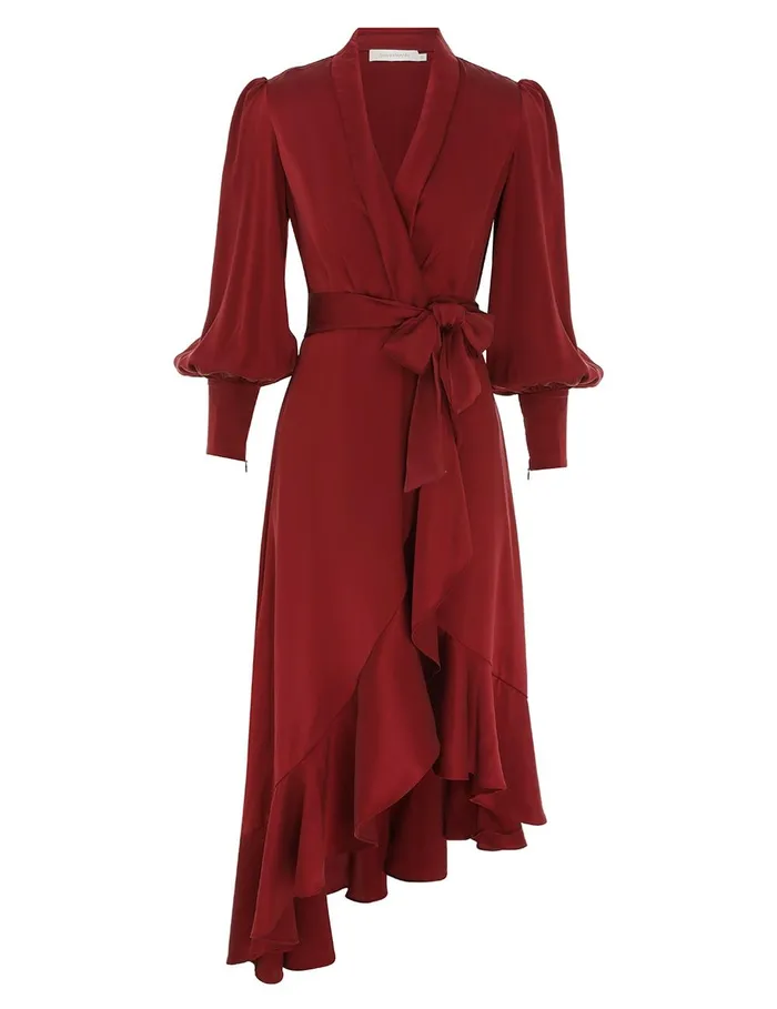Women Dresses Zimmermann Silk Wrap Midi Dress Burgundy