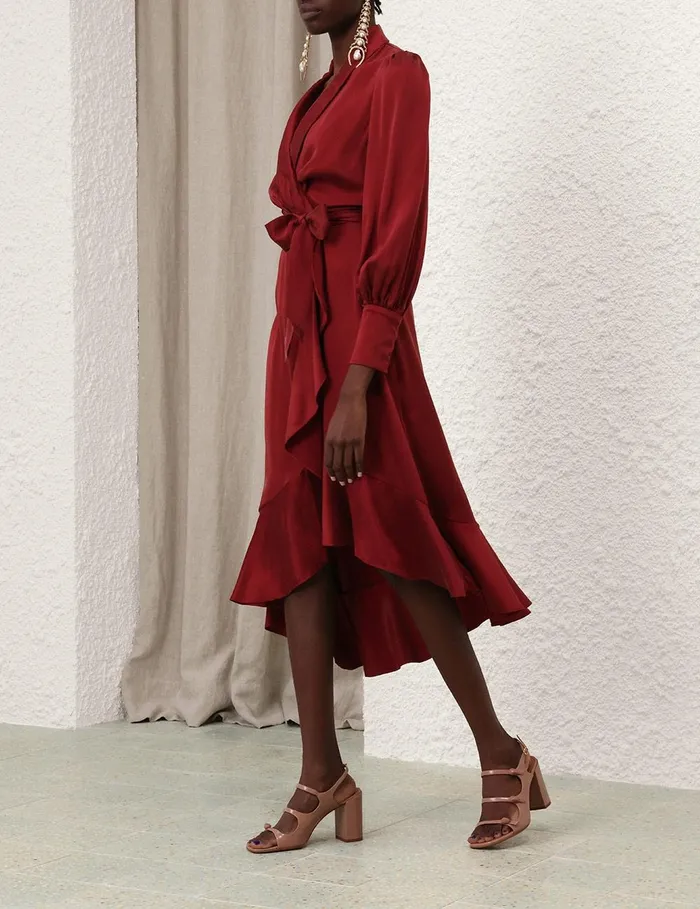 Women Dresses Zimmermann Silk Wrap Midi Dress Burgundy