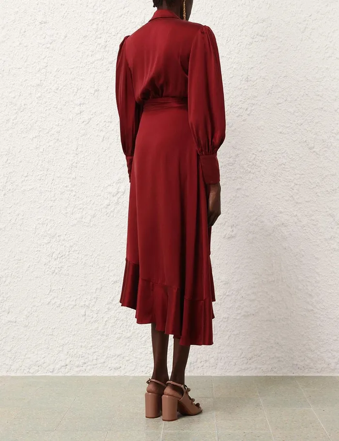 Women Dresses Zimmermann Silk Wrap Midi Dress Burgundy
