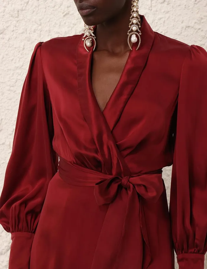 Women Dresses Zimmermann Silk Wrap Midi Dress Burgundy