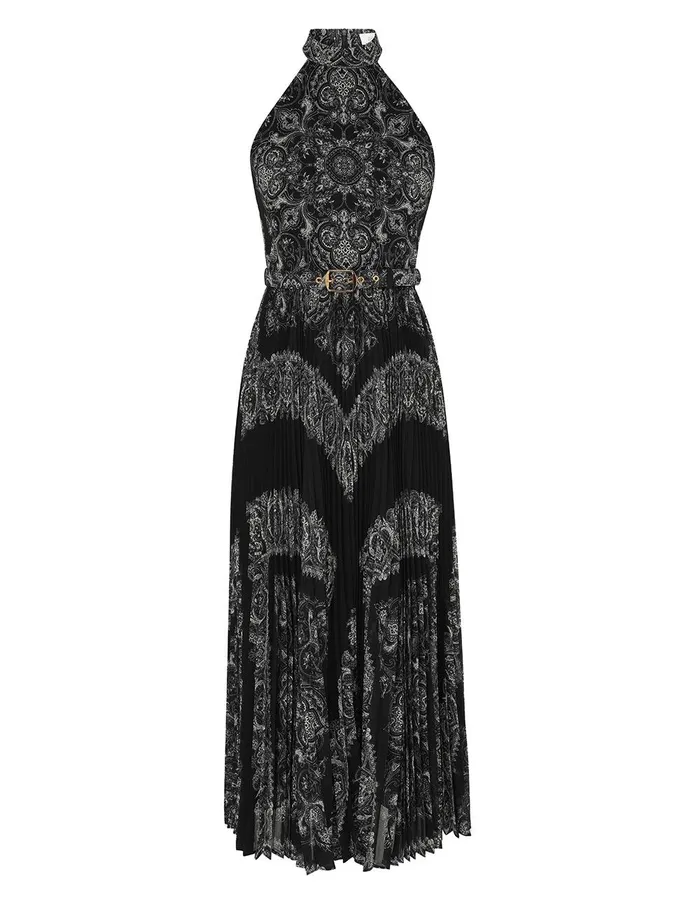 Women Dresses Zimmermann Sunray Halter Picnic Dress Black Paisley