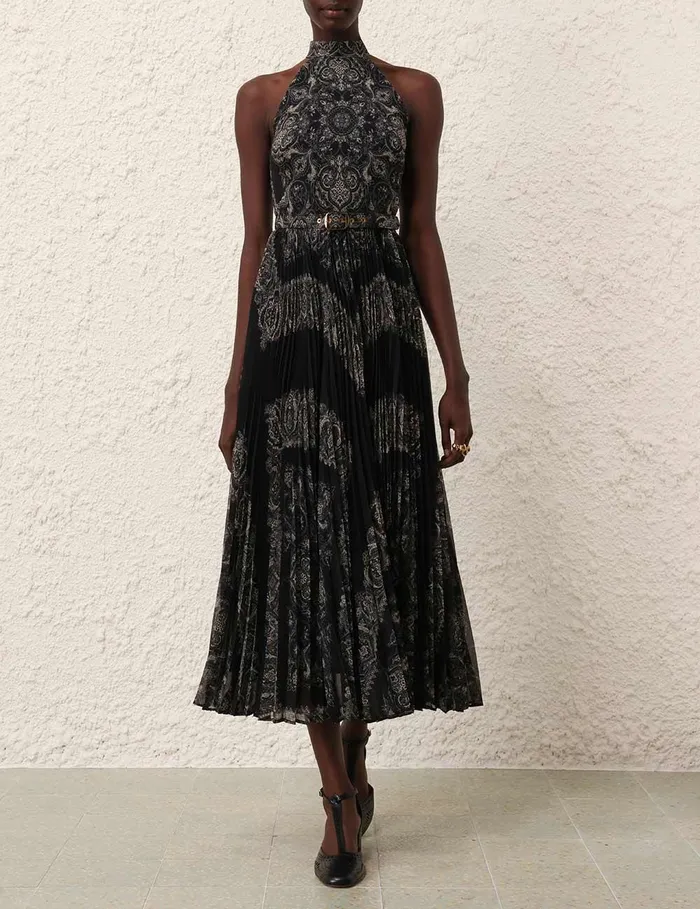 Women Dresses Zimmermann Sunray Halter Picnic Dress Black Paisley