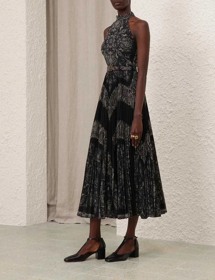 Women Dresses Zimmermann Sunray Halter Picnic Dress Black Paisley