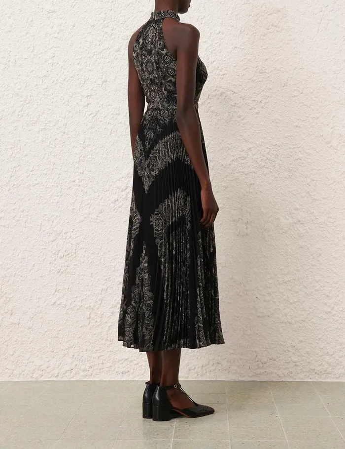 Women Dresses Zimmermann Sunray Halter Picnic Dress Black Paisley