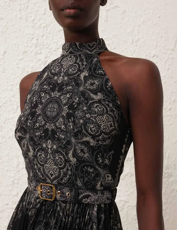 Women Dresses Zimmermann Sunray Halter Picnic Dress Black Paisley