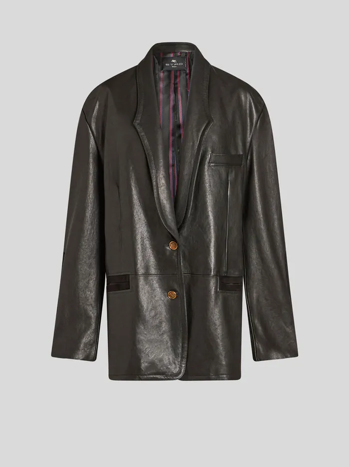 Women Etro Coats And Outerwear Nappa Leather Jacket With Martingale Black