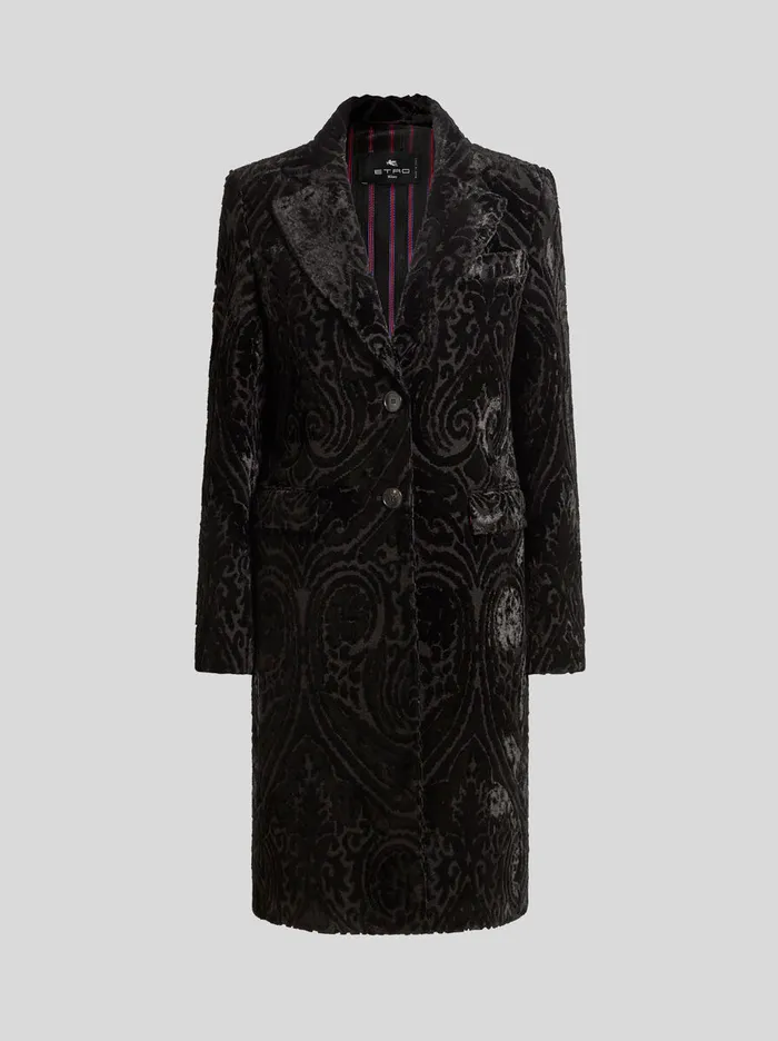 Women Etro Coats And Outerwear Velvet Jacquard Coat Black