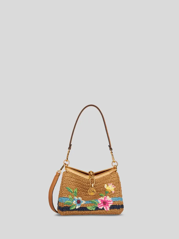 Women Etro Cross Body Bags Small Raffia Crossbody Bag With Embroidery Light Brown
