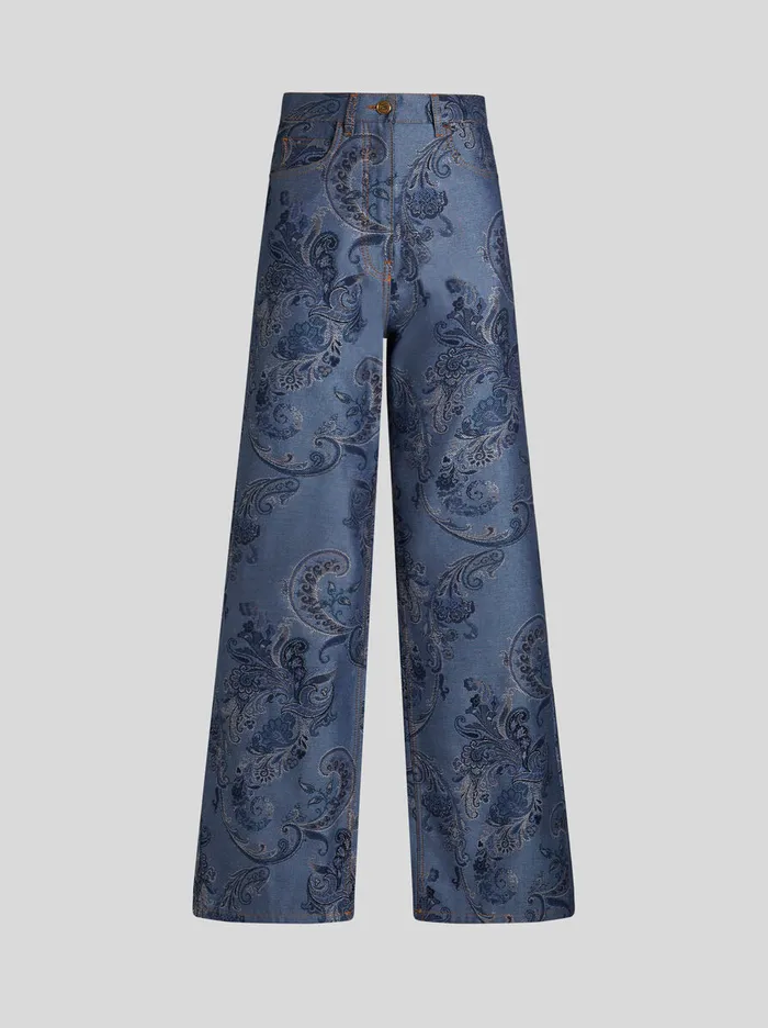 Women Etro Denim Baggy Jacquard Jeans Navy Blue
